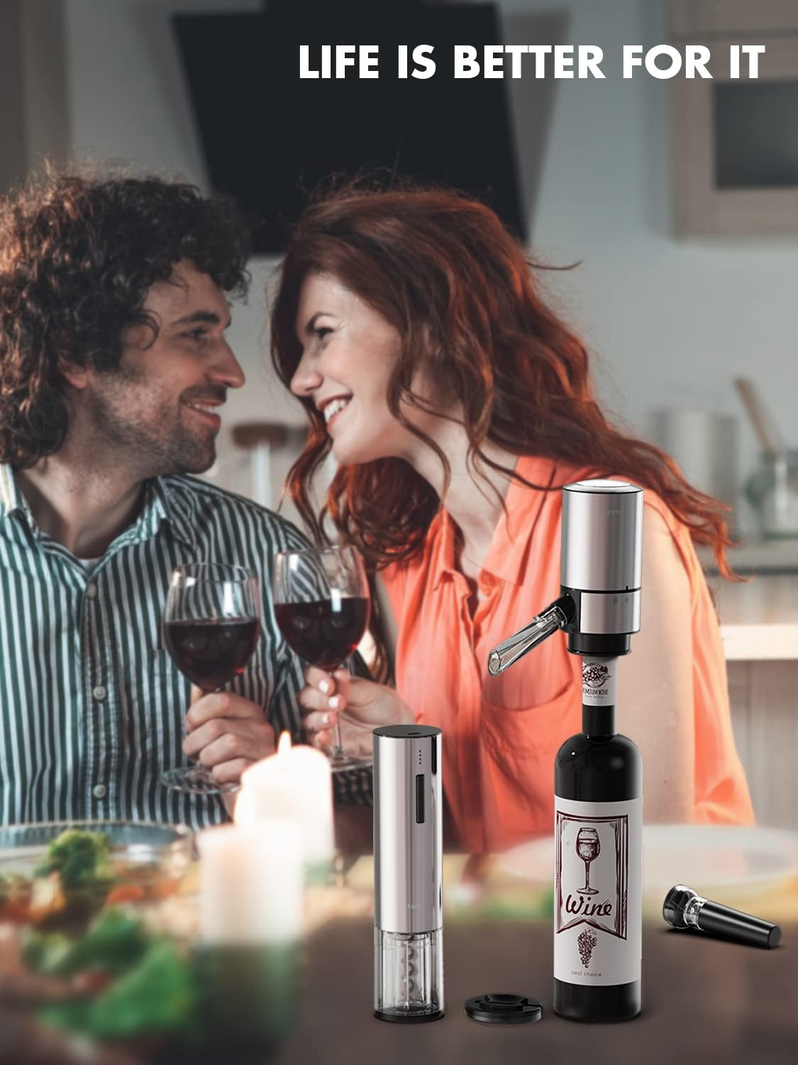Electric Wine Opener Set, Wine Gift with Rechargeable Electric Wine Aerator, Vacuum Stoppers and Foil Cutter
