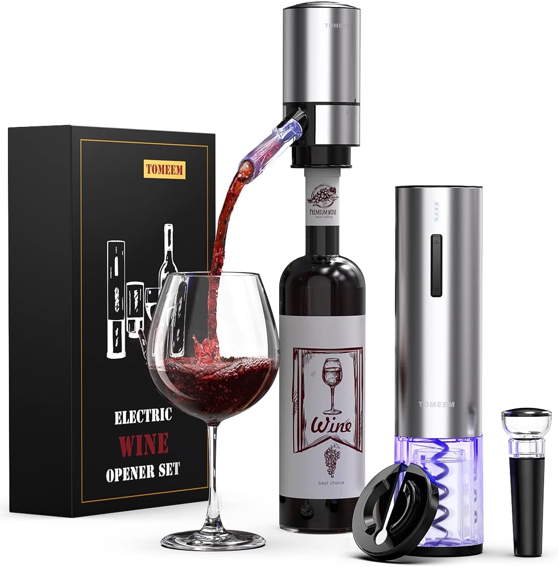 Electric Wine Opener Set, Wine Gift with Rechargeable Electric Wine Aerator, Vacuum Stoppers and Foil Cutter