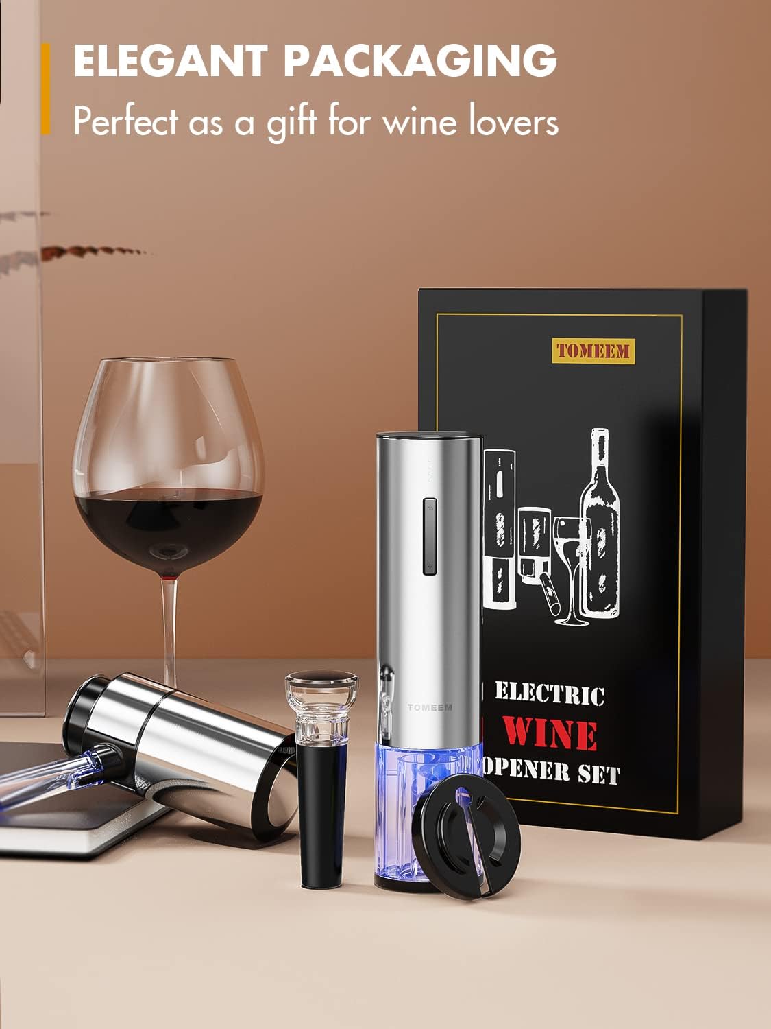 Electric Wine Opener Set, Wine Gift with Rechargeable Electric Wine Aerator, Vacuum Stoppers and Foil Cutter