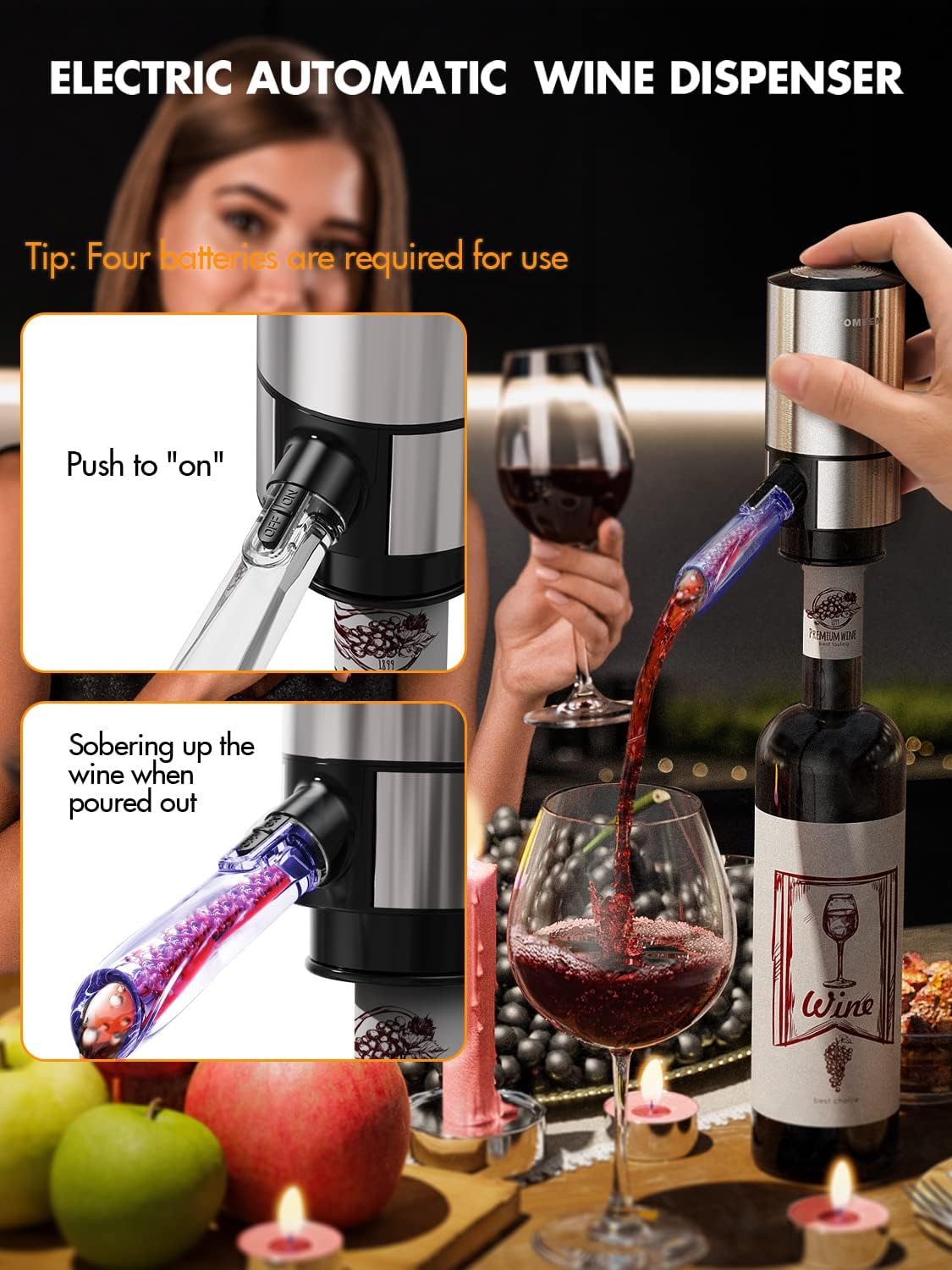 Electric Wine Opener Set, Wine Gift with Rechargeable Electric Wine Aerator, Vacuum Stoppers and Foil Cutter