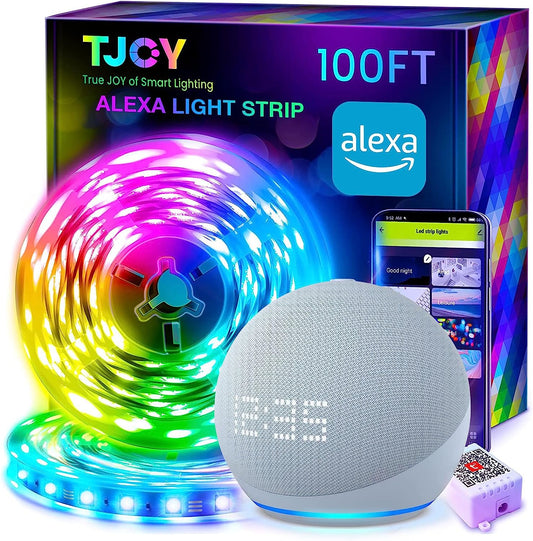 100Ft Smart Led Strip Lights for Bedroom, Work with Alexa,5050 RGB Color Changing Music Sync Led Lights Strip with App Remote,Multi-Color Wireless Led Lights for Bedroom (App+Remote+Voice)